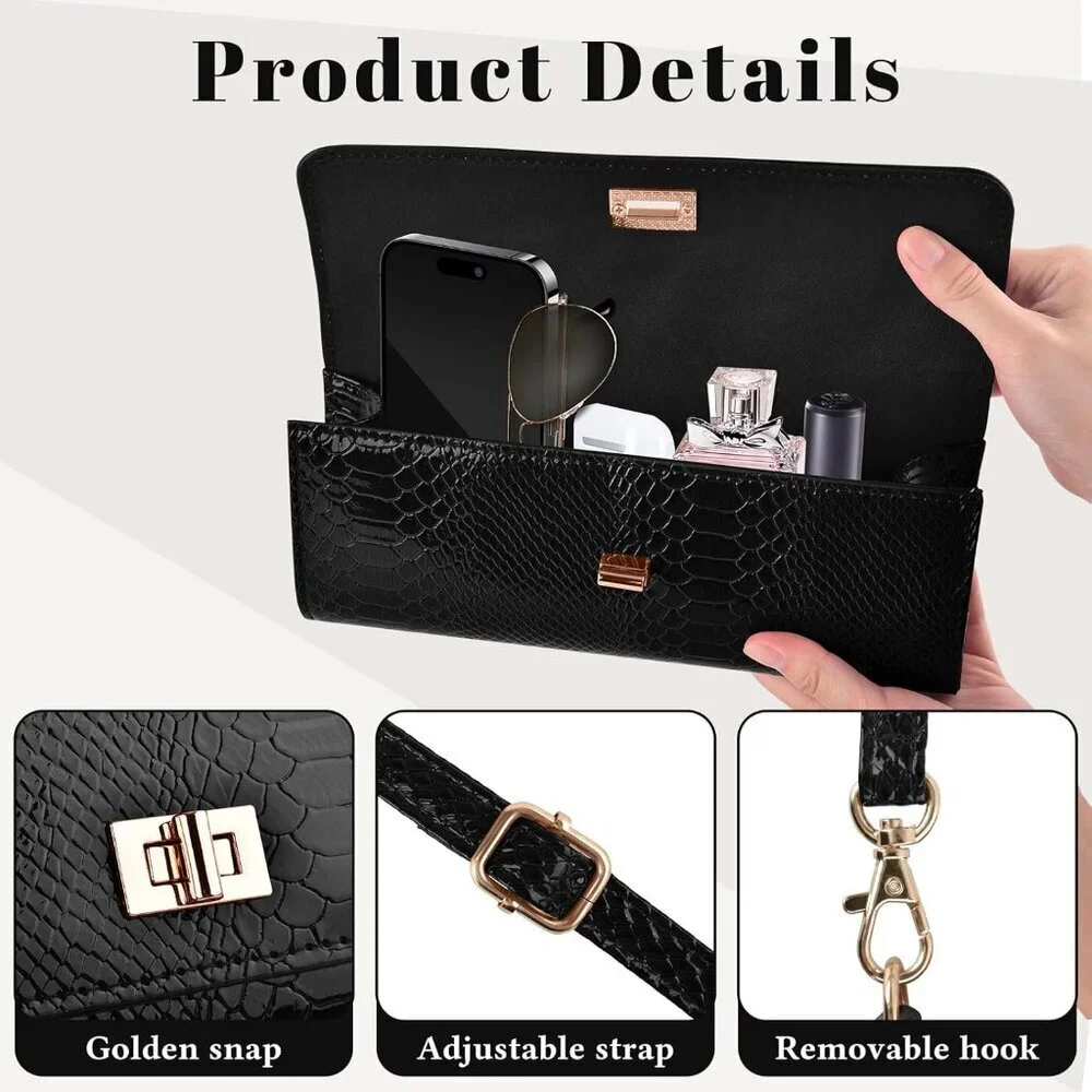 Women Clutch Purse Faux Leather Evening Bag with Detachable Strap for Formal Eve